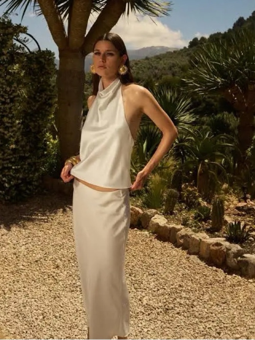 Zara satin midi skirt in ivory